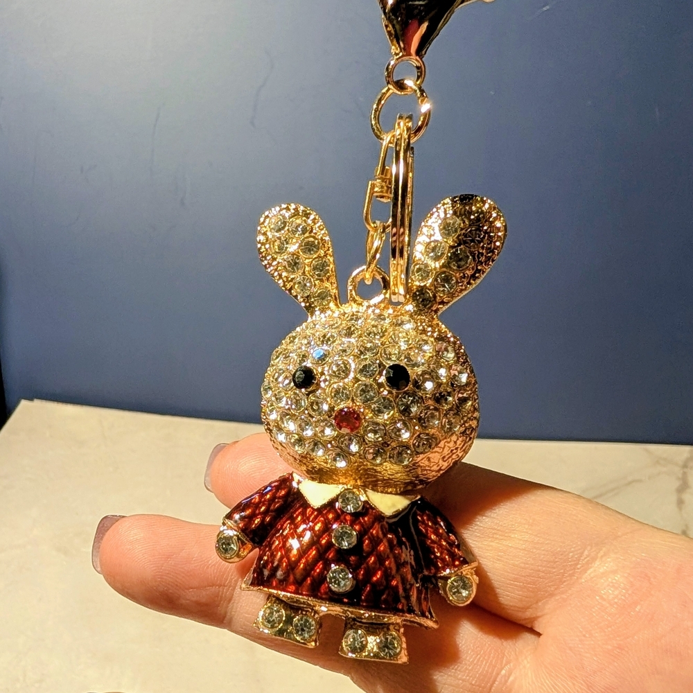 Sparkle Bunny Red & Gold Keychain/ Bag Charm Body & Head Move